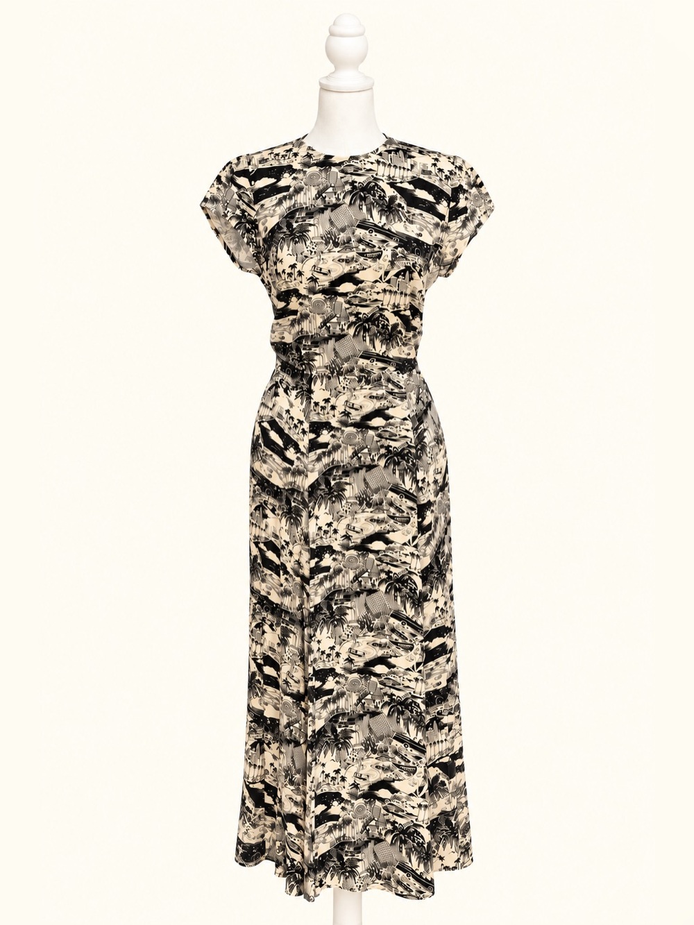 Reformation Gavin Dress Size 10 Black Cream Toile Scenic Midi